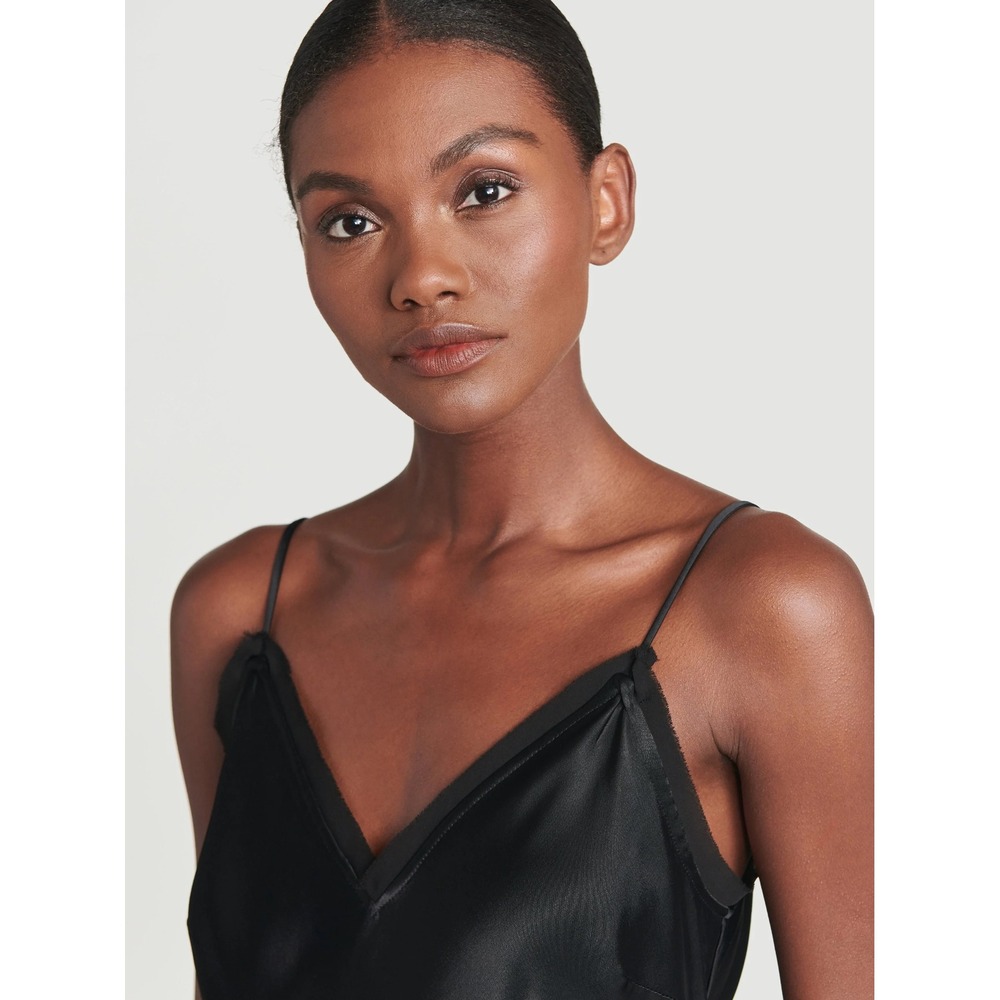 FRAME Satin Lounge Tank Top In Black Sz Small Sleeveless Blouse Chic Sexy Silky - Picture 4 of 16